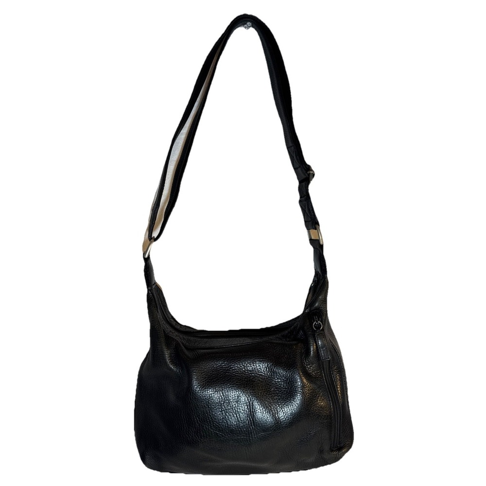 Simon Pebbled Black Leather Shoulder Hobo Bag Purse Sangria Zip Pockets